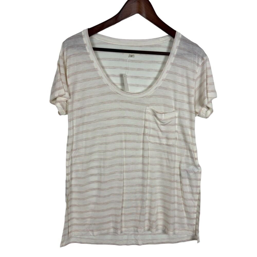 NWT Madewell Anthem Short Sleeve Pink Striped Pocket T-Shirt Women's Small
